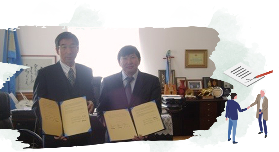 Business agreement signed on October 1, 2007, between the National University of Mongolia, Kongju National University and the National Institute of Korean Language
