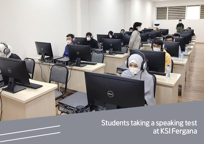 Students taking a speaking test at KSI Fergana 