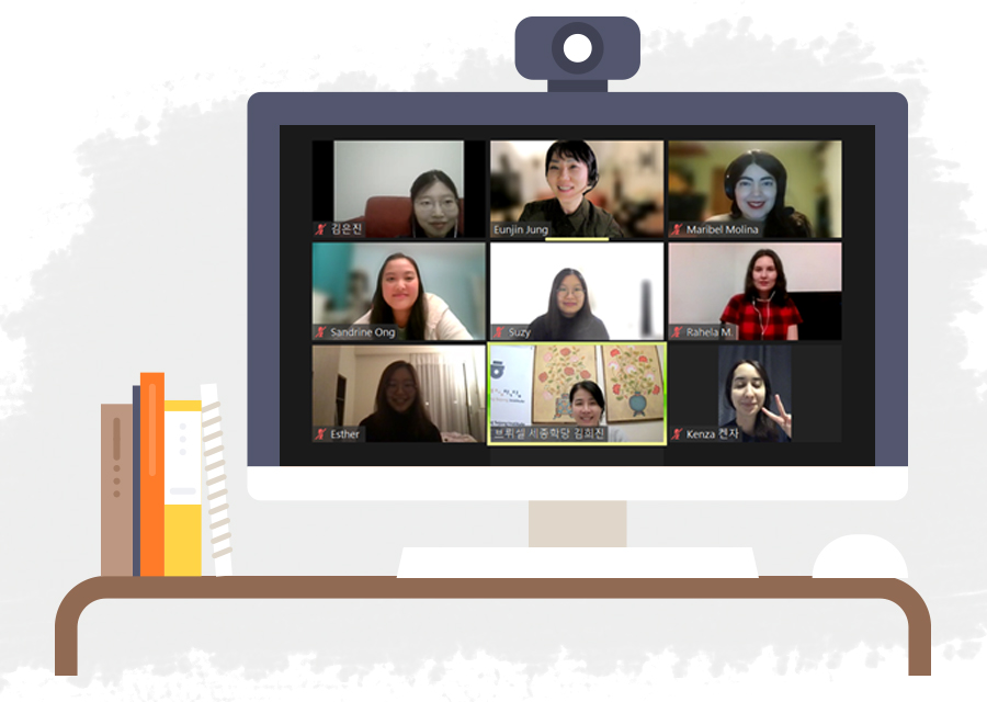 Online graduation ceremony, which was held on January 31 with the participation of 10 students, including Kim Eun-jin, Jeong Eun-jin, teacher, Maribel Molina, Sandrine Ong, Suzy, Rahela, Esther, Kim Hee-jin, director of KSI Brussels, Kenza, and Mishel